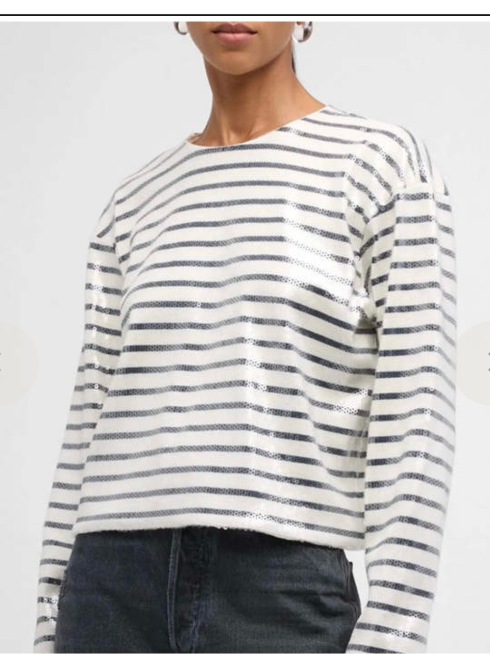 Frame Denim Navy and White Striped Keyhole-Back Sweater. XS
